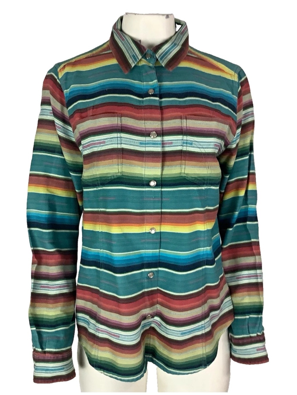 Tasha Polizzi Collection Womens Sz L Western Pearl Snap Striped Cotton Shirt
